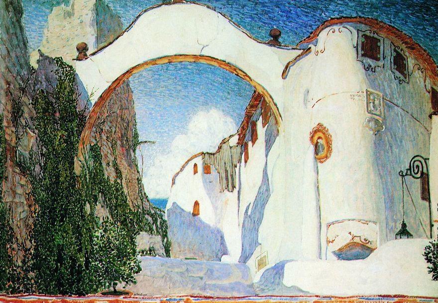 Головин Александр Яковлевич, «Деревня на берегу моря» 1910 г