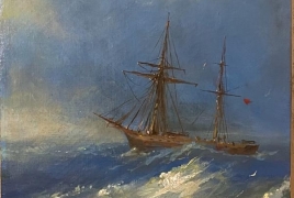 Антикварные картины (живопись и графика), Парусник в море 1