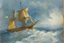 Антикварные картины (живопись и графика), Парусник в море 2