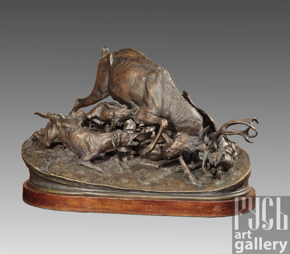 Скульптура антикварная и современная  "Большая охота на оленя", P.J.Mene