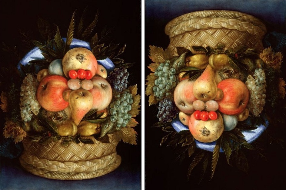 Джузеппе Арчимбольдо. Картина «Голова и корзина с фруктами», 1590