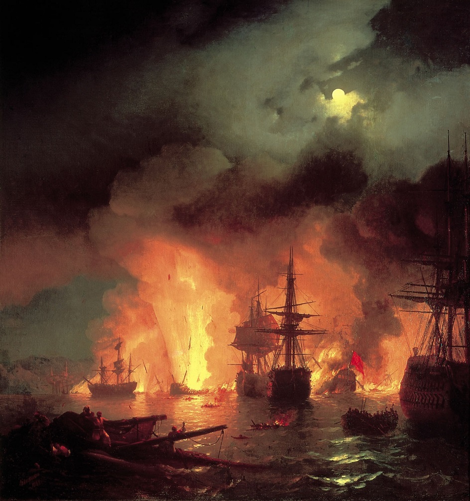 Иван Айвазовский. Картина «Чесменский бой в ночь с 25 на 26 июня 1770 года», 1848