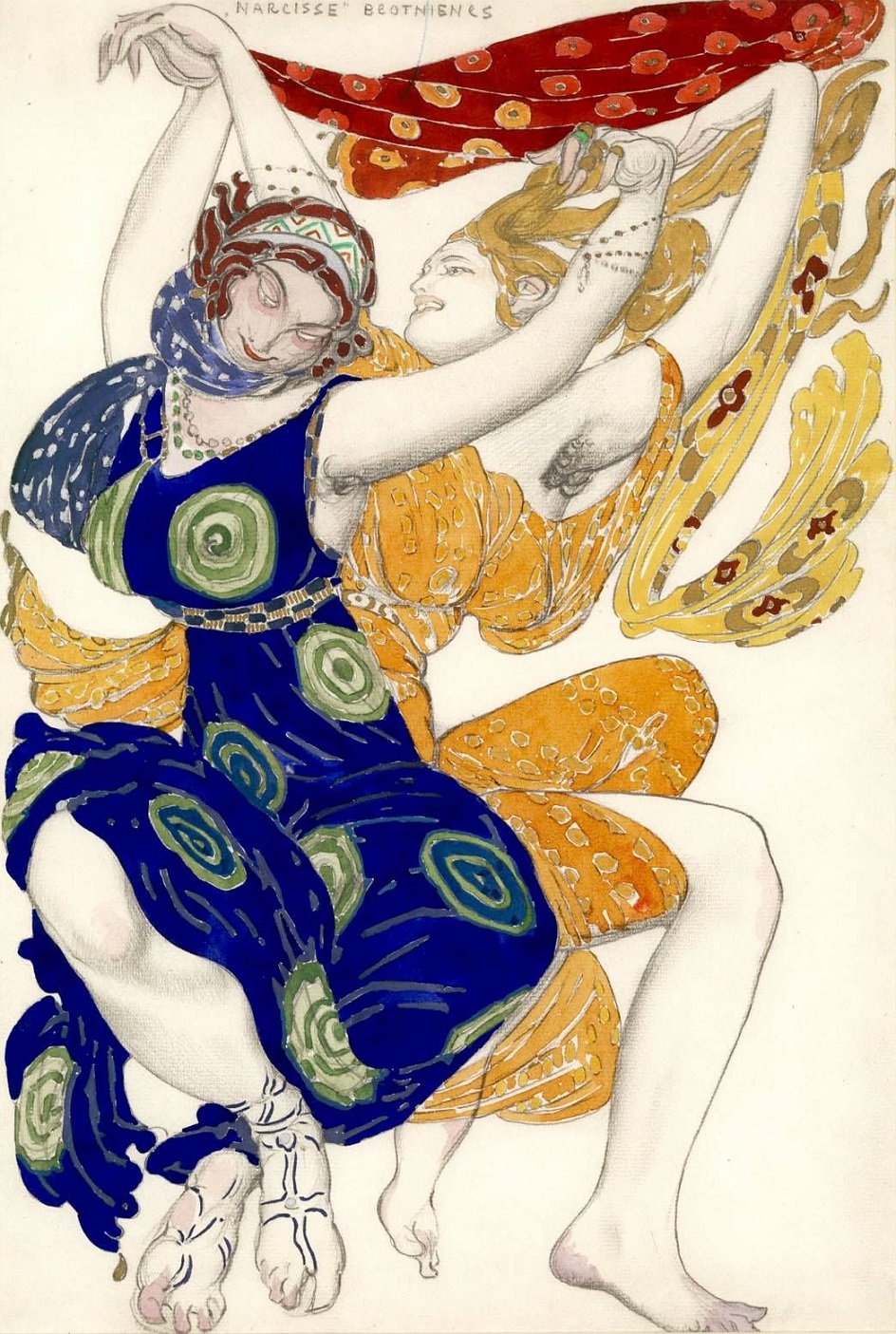 Лев Бакст. Эскиз костюма беотийских девушек к балету Н. Н. Черепнина «Нарцисс», 1911