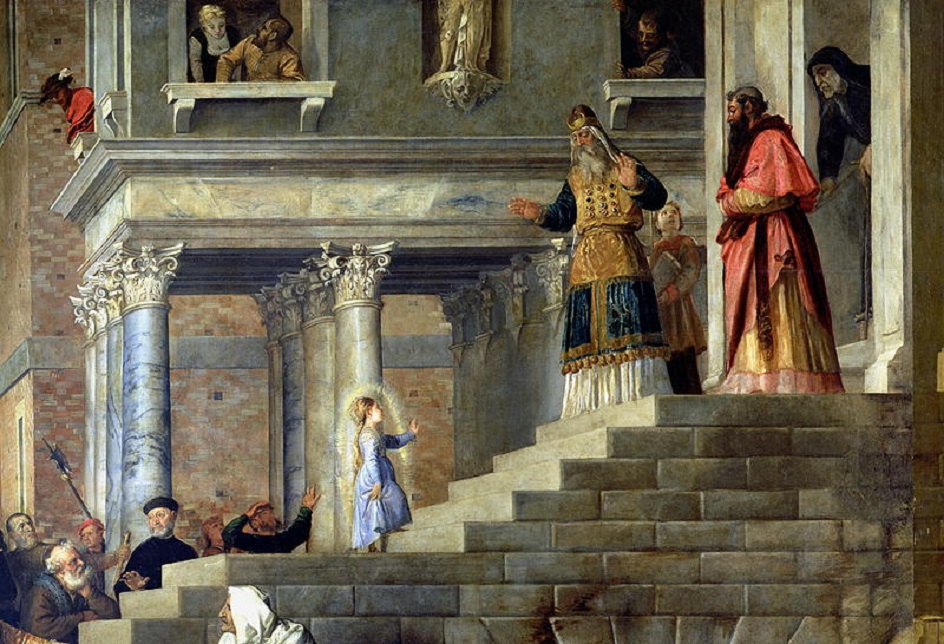 Мадонна на картинах. Тициан. Картина «Введение Марии во Храм» (фрагмент), 1538