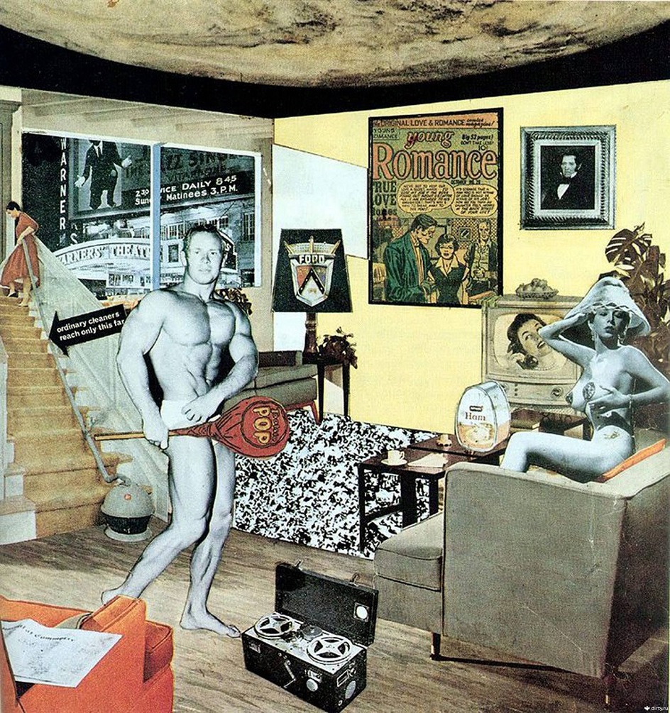 Послевоенное европейское искусство. Поп-арт. Ричард Гамильтон. Картина. «Так что же делает наши сегодняшние дома такими разными, такими привлекательными?», 1956