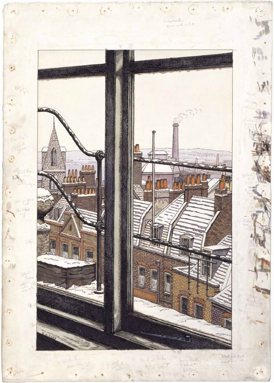 Шарль Жинне. Акварель «Вид из окна на Хэмпстед», 1923