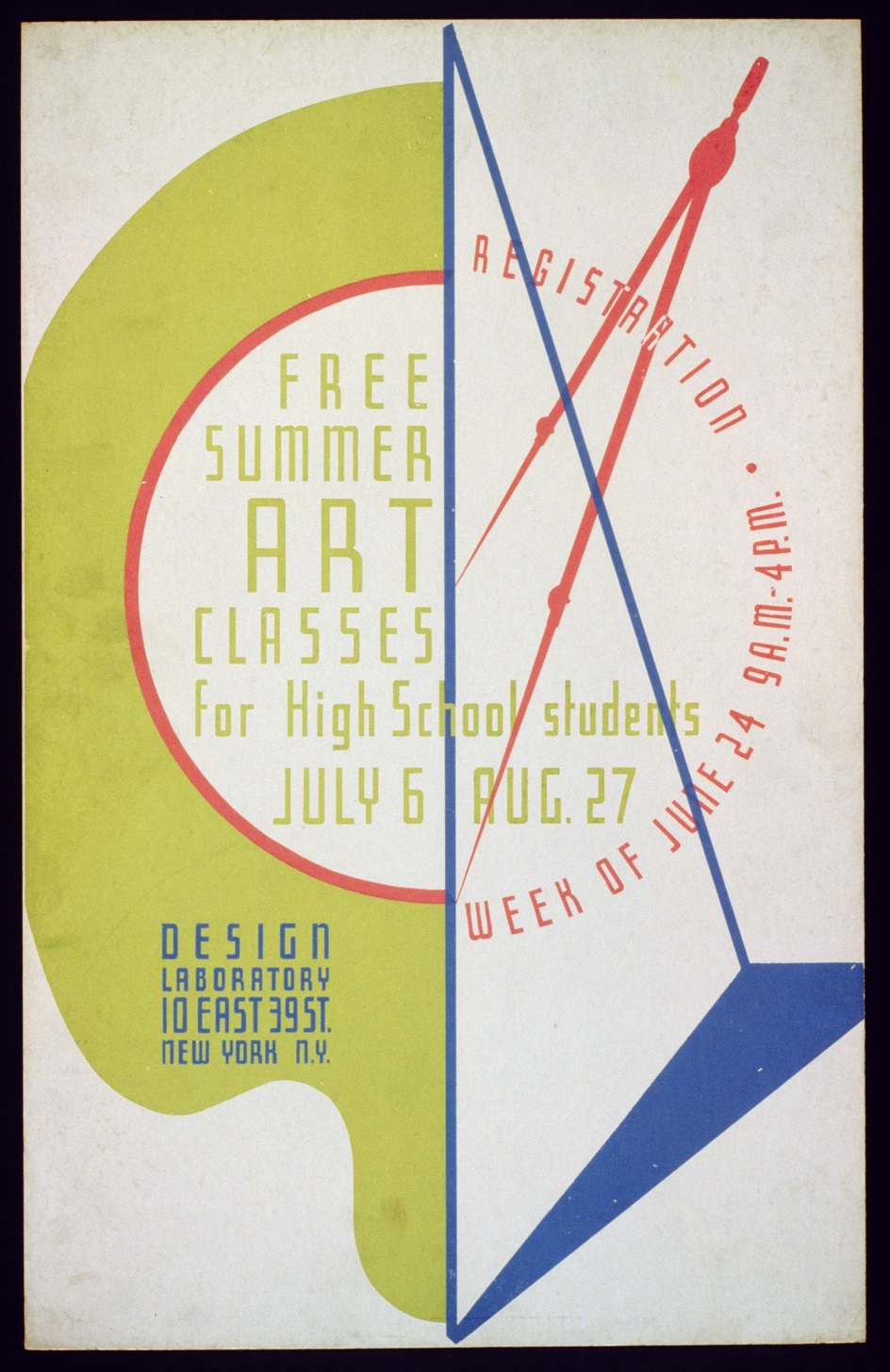 Энтони Велонис. Постер Free summer art classes for high school students, 1936-1938