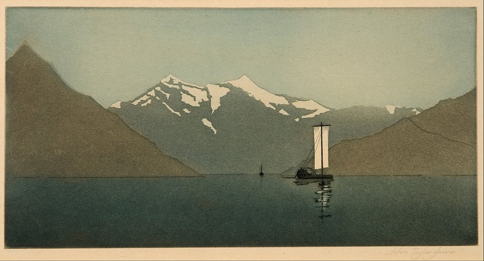 Акватинта. Джон Тейлор Армс. Гравюра «На озере Комо», 1919