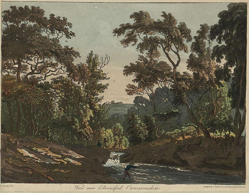 Акватинта. Пол Сэндби. Гравюра «Вид около Эдвинсфорда, Карнарвоншир», 1812