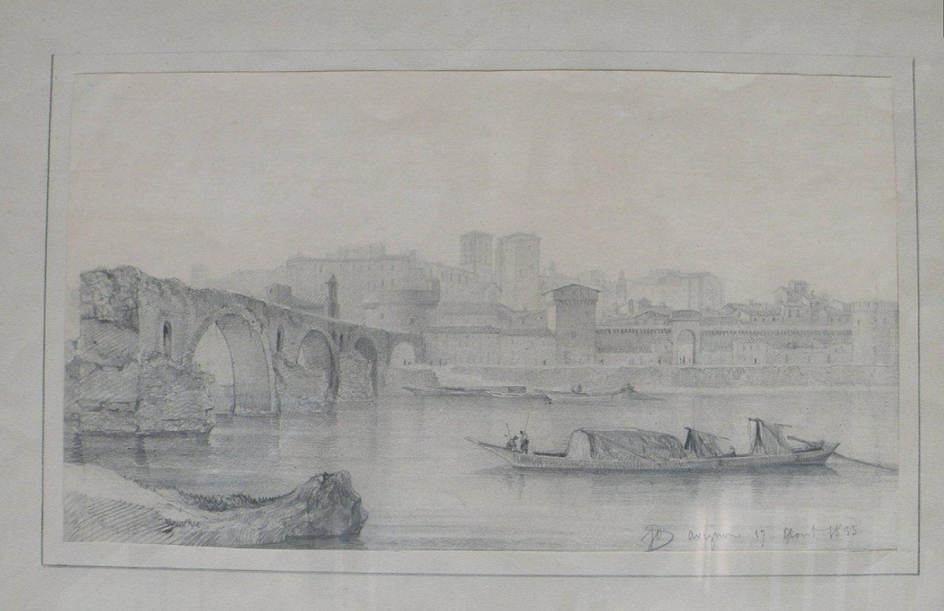 Исидор Даньян. Рисунок «Мост Сен-Бенезе в Авиньоне», 1835