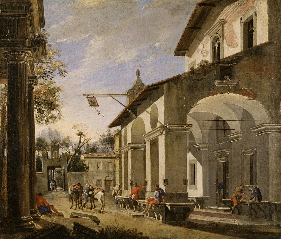 Каприччио. Вивиано Кодацци. Картина «Внутренний двор гостиницы с античными руинами», 1647