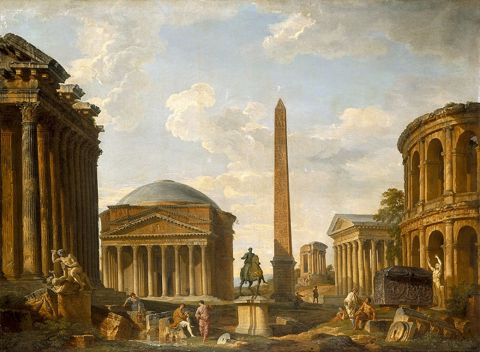 Каприччио. Джованни Паоло Паннини. Картина «Римское каприччио: Пантеон и другие памятники», 1735