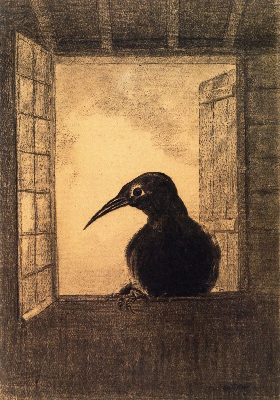 Одилон Редон. Гравюра «Ворон», 1882