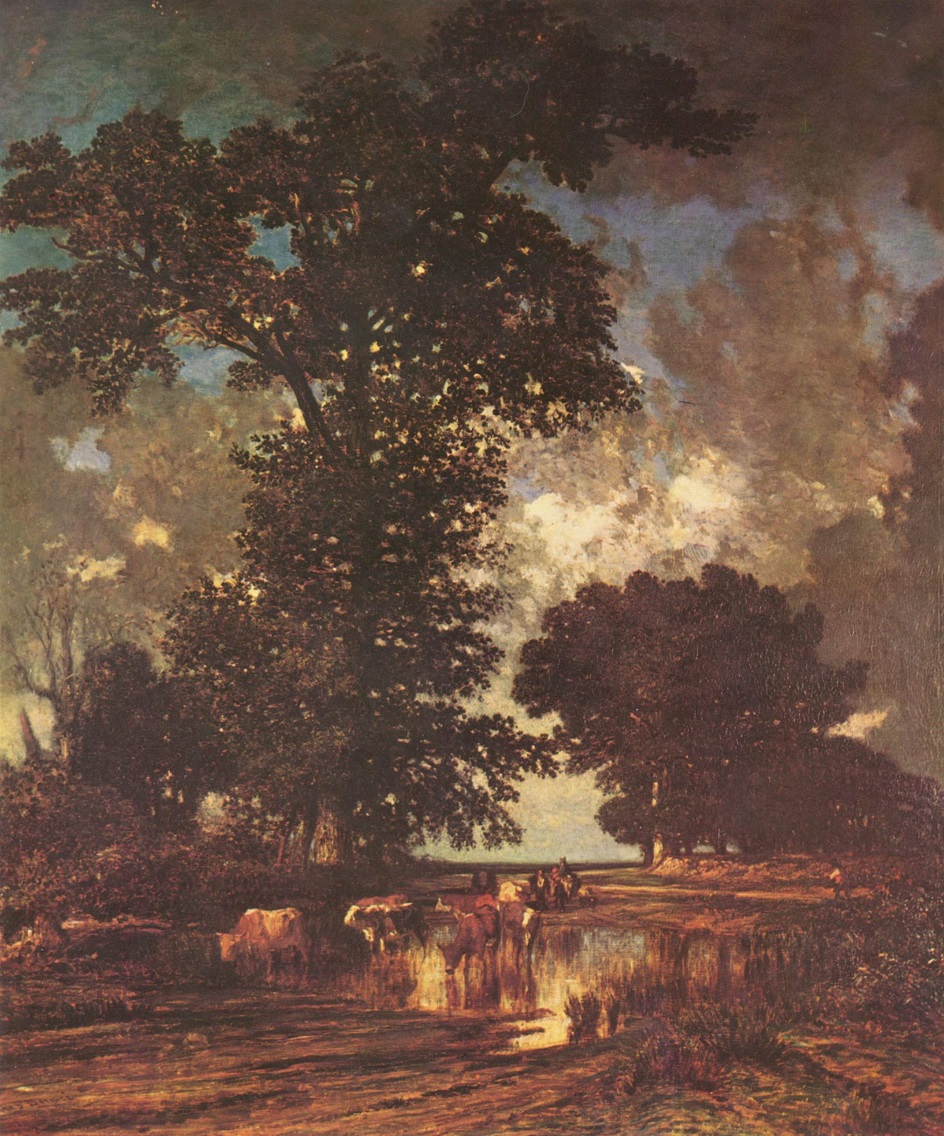 Пленэр. Жюль Дюпре. Картина «Лужа под дубом», 1850