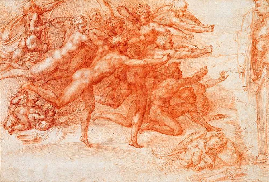 Сангина. Микеланджело. Рисунок «Стрелы лука перед гермой», XVI век