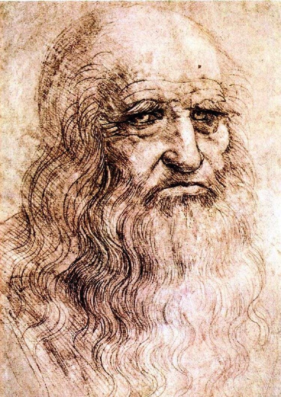 Сангина. Леонардо да Винчи. Рисунок «Туринский автопортрет», XVI век