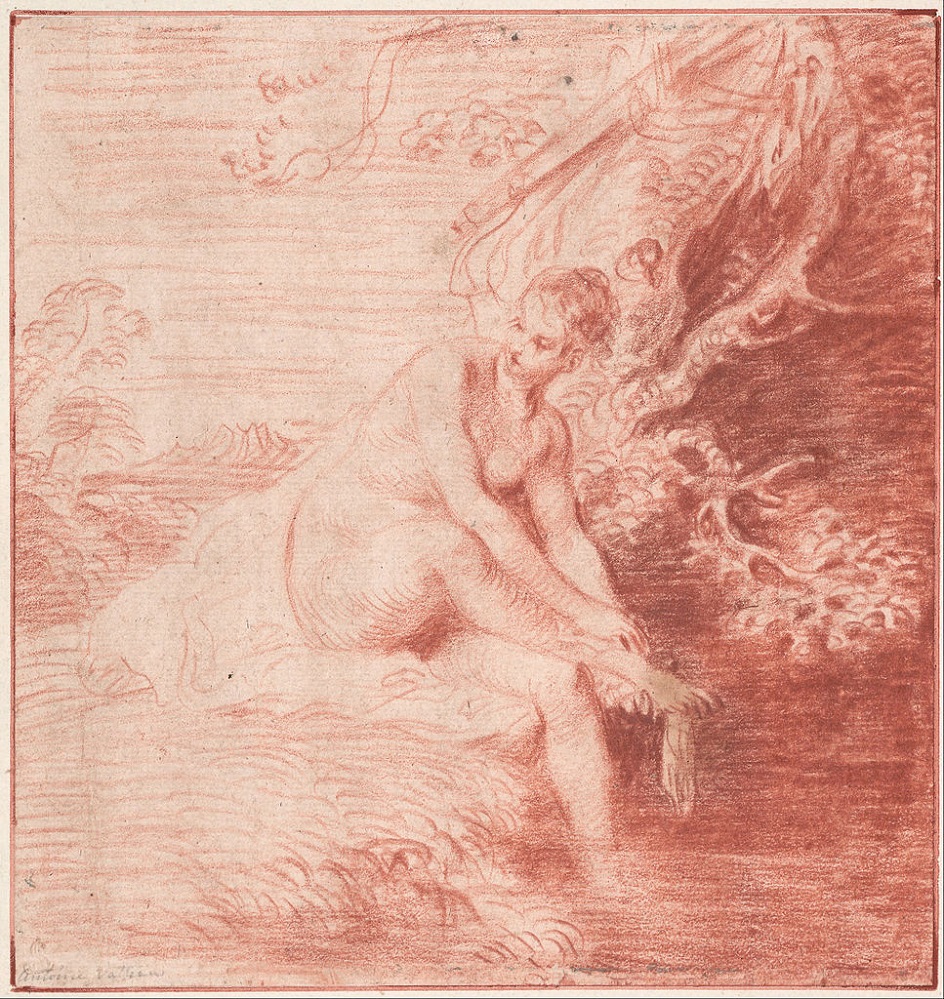 Сангина. Антуан Ватто. Рисунок «Купание Дианы», XVIII век