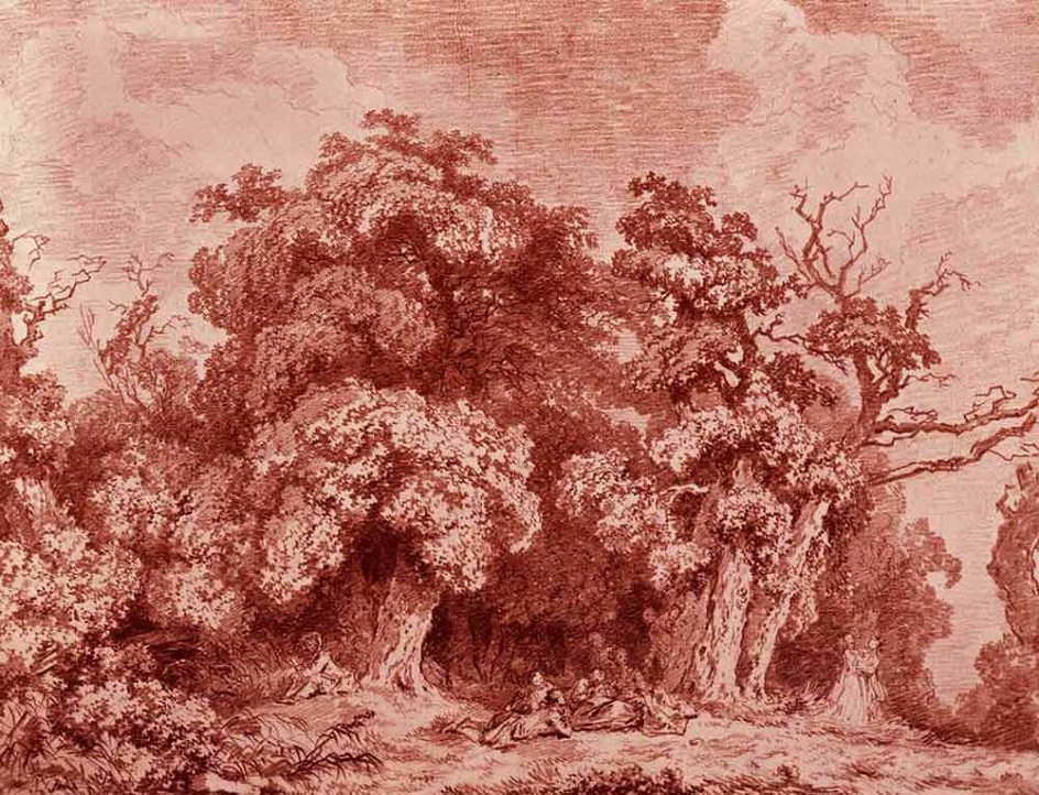 Сангина. Жан-Оноре Фрагонар. Рисунок «Парковый пейзаж», XVIII век