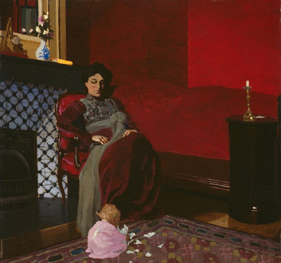 Феликс Валлоттон. Картина «Интерьер: красная комната с женщиной и ребенком», 1899