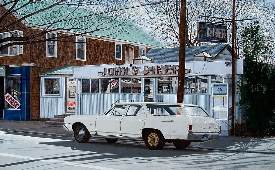 Гиперреализм. Джон Бэдер. Картина «Машина Джона возле закусочной Джона», 2007