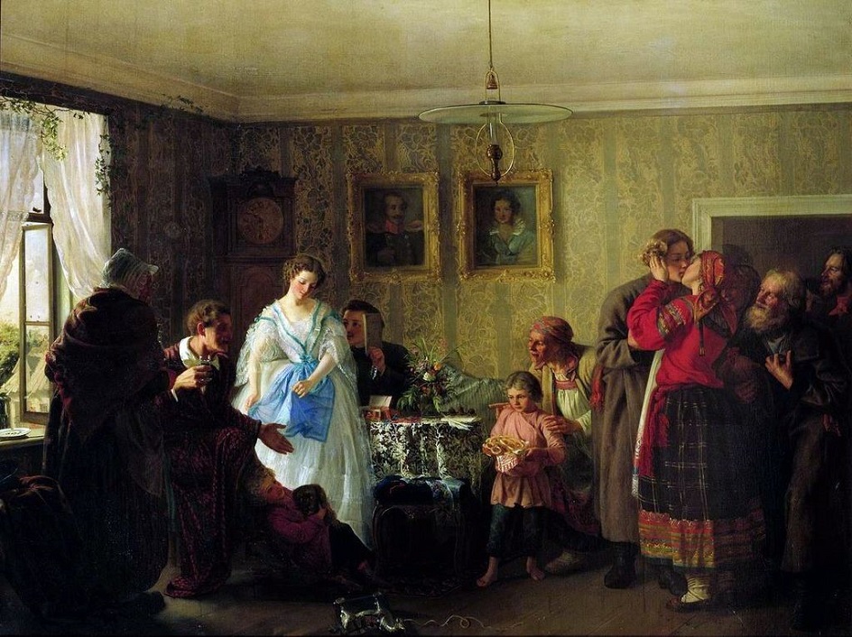 Григорий Мясоедов. Картина «Поздравление молодых в доме помещика», 1861