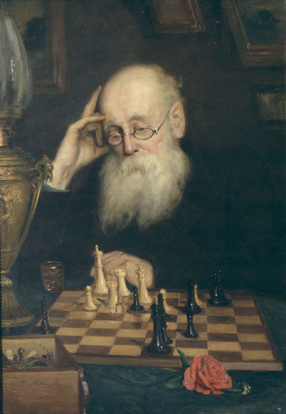 Григорий Мясоедов. Картина «Сам с собою, или Игра в шахматы», 1907