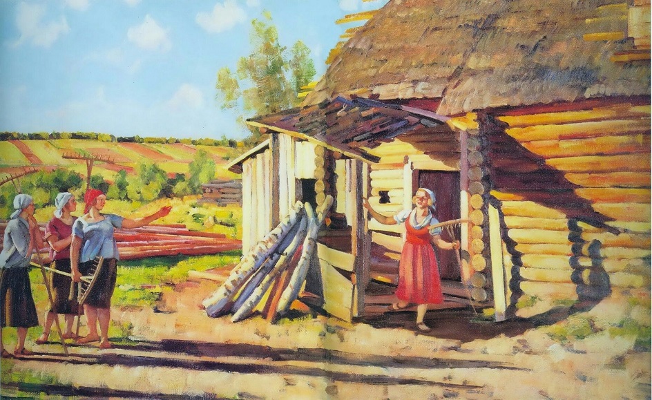 Константин Юон. Картина «Первые колхозницы. В лучах солнца», 1928