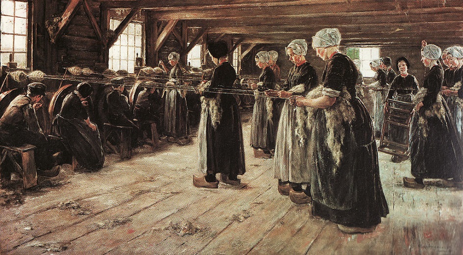Макс Либерман. Картина «Трепальщицы льна в Ларене», 1885