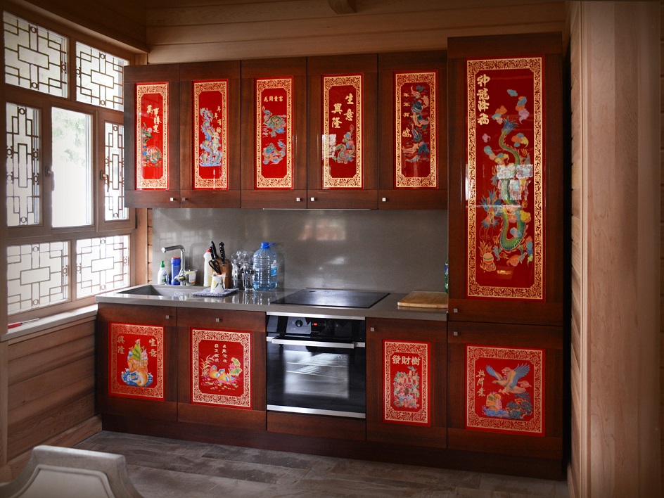 Мебель. Современная кухня с гарнитуром в китайском стиле