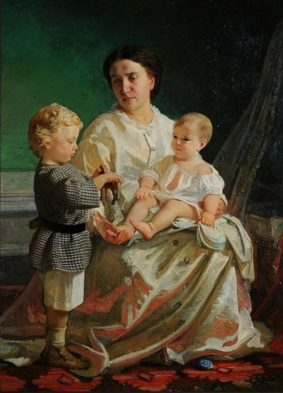 Николай Ге. Картина «Портрет А. П. Ге с детьми», 1861-1866