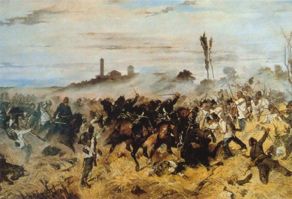 Веризм. Джованни Фаттори. Картина «Кавалерийская атака в Монтебелло», 1862
