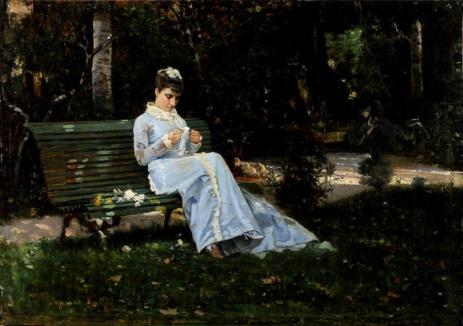 Веризм. Кристиано Банти. Картина «Портрет Алаиде Банти в саду», 1870