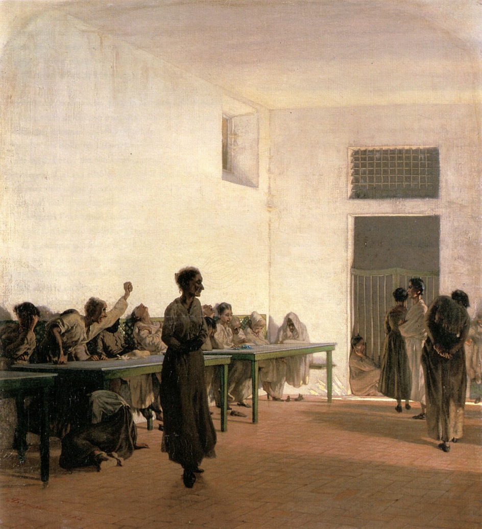 Веризм. Телемако Сеньйорини. Картина «Комната для душевнобольных в больнице Сан-Бонифачо во Флоренции», 1865